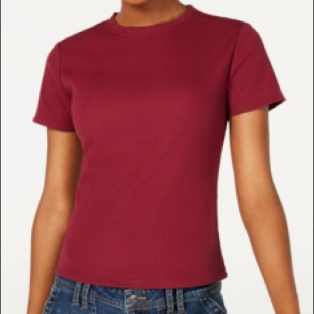 Ultra Flirt Juniors' Crewneck Baby T-Shirt Wine Red Size Extra Large